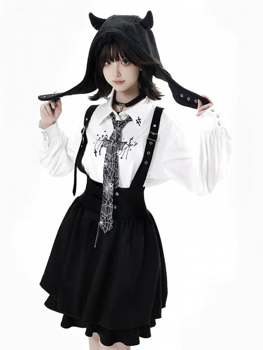 with Black Overall Strap Adjustable Bubble Skirt