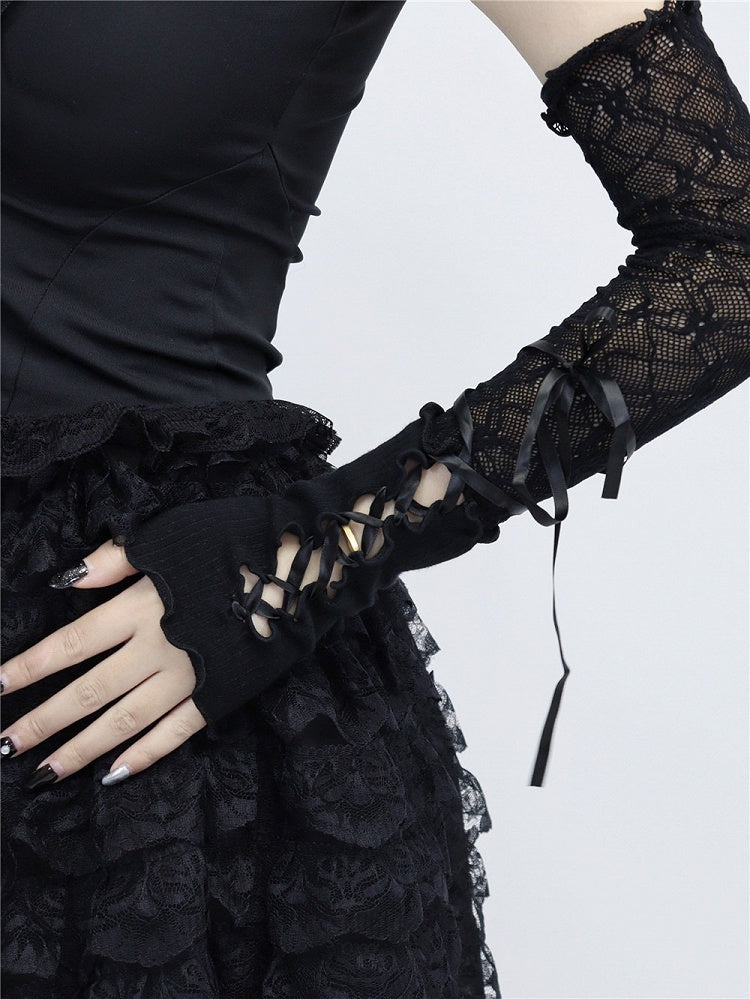 with Lace Style Sleeves Black/White Lolita Ballet Lace-up Design Arm
