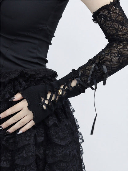 with Lace Style Sleeves Black/White Lolita Ballet Lace-up Design Arm