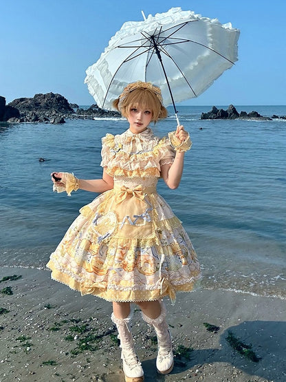 Yellow & Blue Polka Dot Fruit Print Lolita JSK Dress with Lace Details - Badoni B DOLLY Original Design