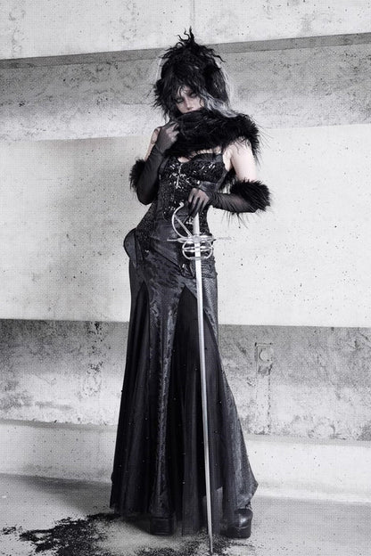 Black Sleeveless Print Stitching Slim Gothic Jsk Dress