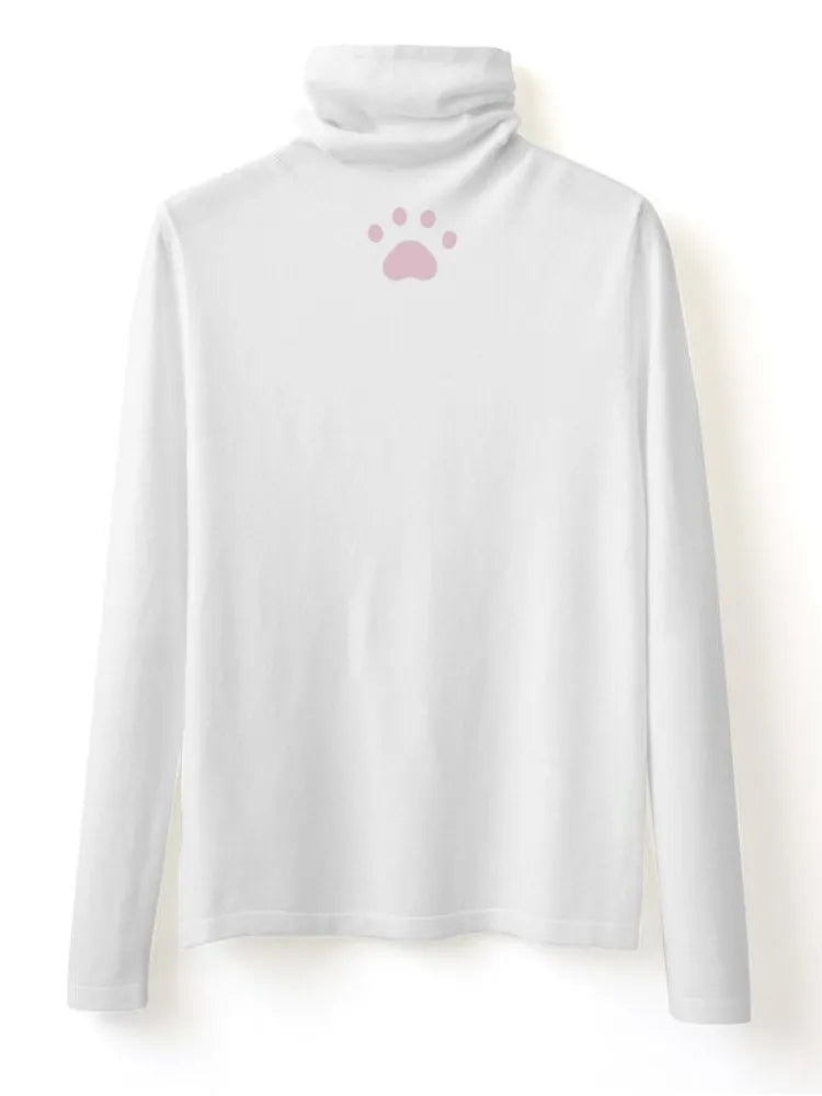 98CMとクリアランスサイズの足跡バストプリント猫ホワ​​イト秋冬トップスXL