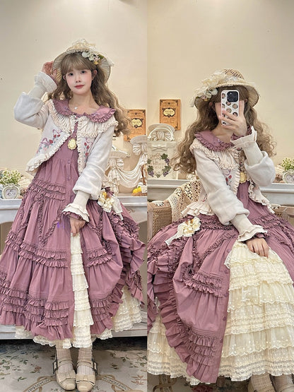 with Elegant Dress Purple Long Lolita Button-Front Tiered Sleeves Ruffle Detail