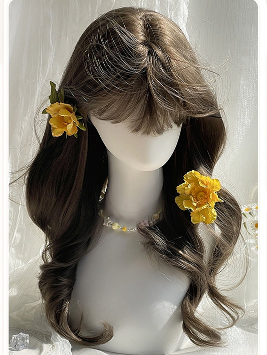 Braune 60CM gewellte Perücke mit Pony und Länge