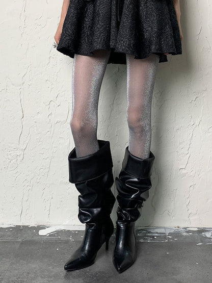 ライトグレー Y2K シマーリングタイツ