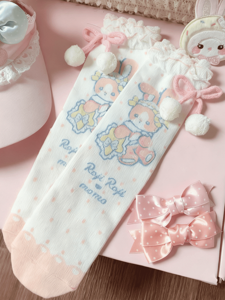 Lolita Pom-Pom Options Color Bow 4 Pattern Bunny With Sweet Socks