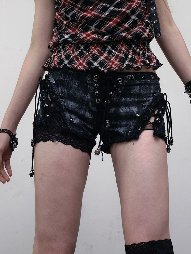 Studs Wasteland Punk with Decor Shorts Black