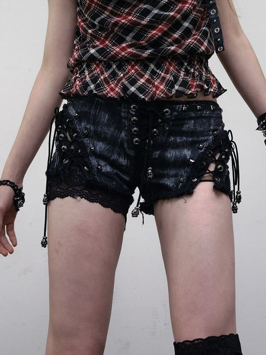 Studs Wasteland Punk with Decor Shorts Black