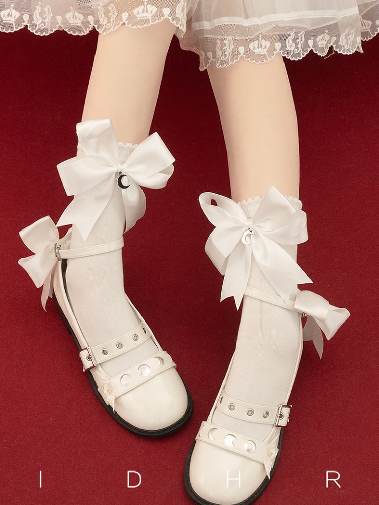 Schwarz-weiße Halbmond-Charms Bownkot Lolita Socken
