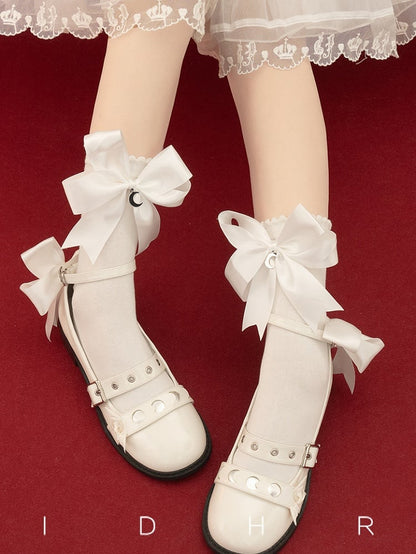 Schwarz-weiße Halbmond-Charms Bownkot Lolita Socken