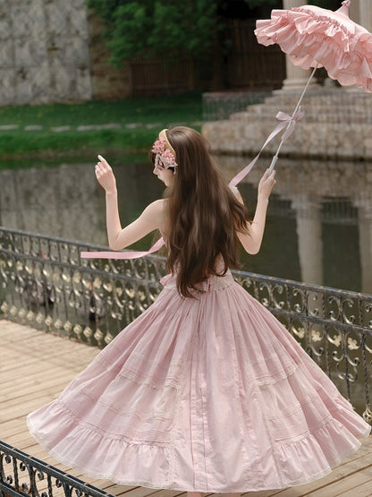 Pink Sweet Button Top with Lace Skirt Set - Penny House