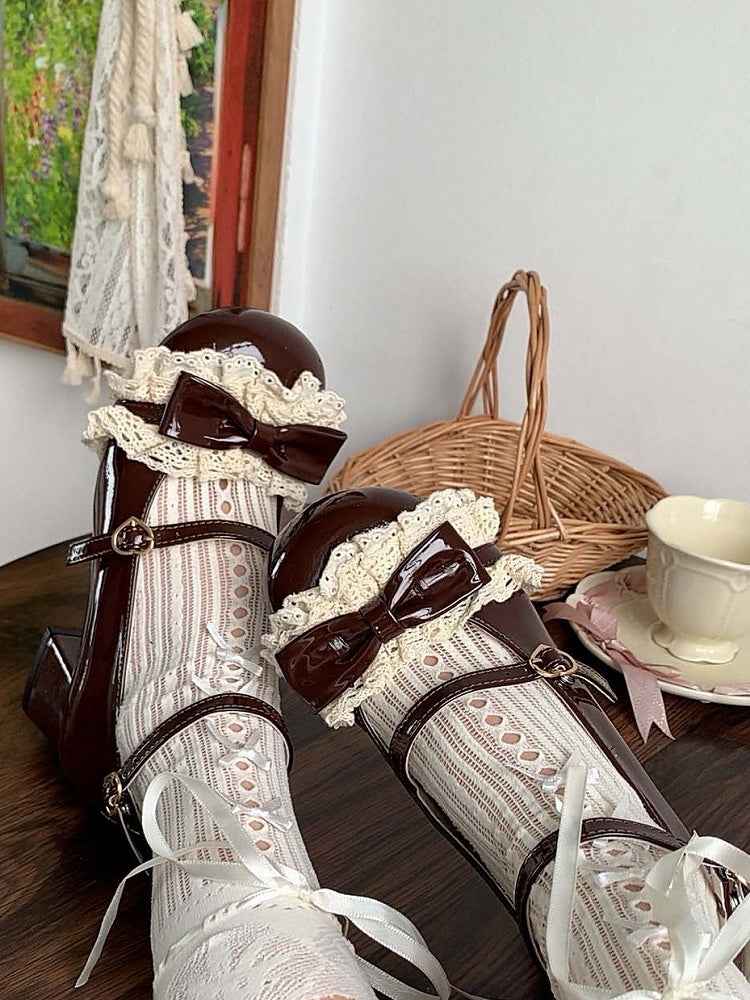 Edging Sweet - Mid Brown Mary Heel with Lace Style Janes