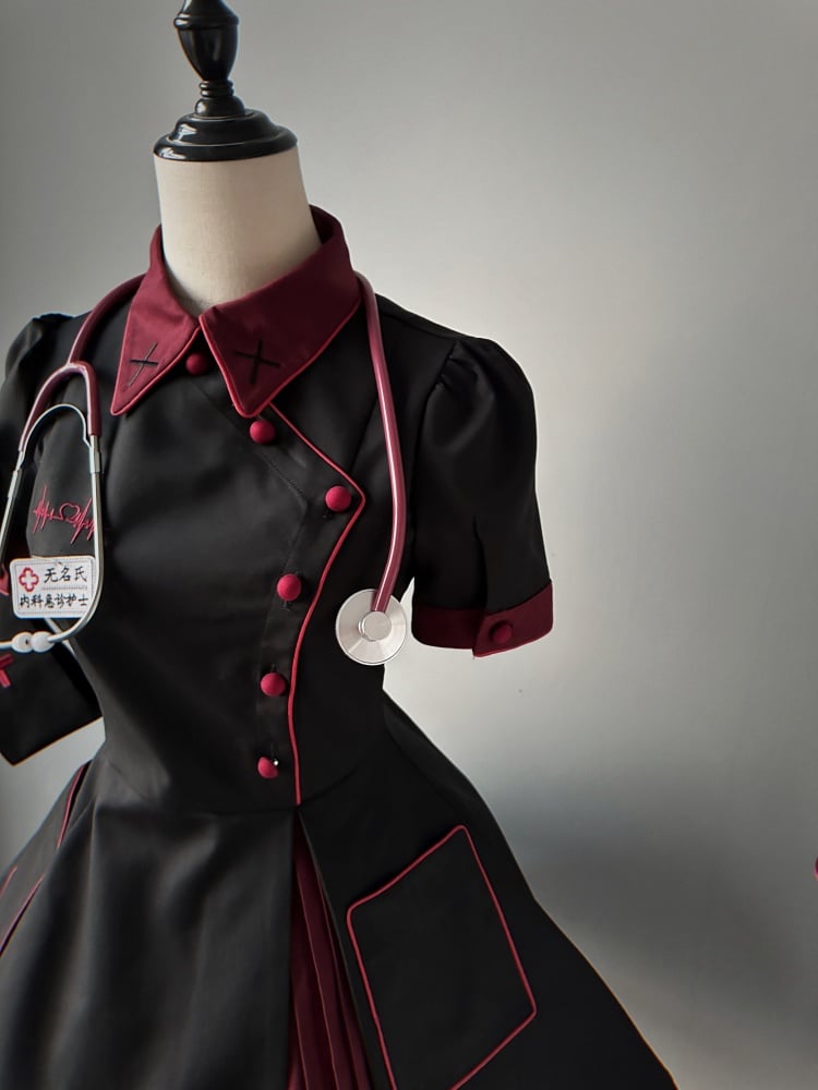 Schwarzes und rotes Halloween-Kostüm für Krankenschwestern, Lolita-Kleid, komplettes Set