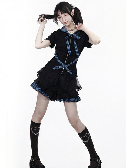 Plaid Hooded Cinched-Waist Top with Buckle Strap - PINK SAVIOR