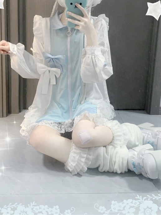 Jirai Kei Tenshi Dress Blue Tiered Ruffles Sun Protection Chiffon Kaiwai