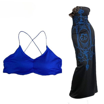 Glamorous With Sleeveless Slit Bittersweet Dress BlavkBlue Knee-high Blue Camisole