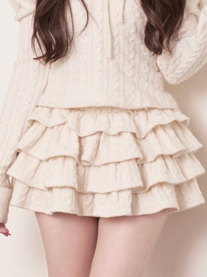 White Skirt Knit Jirai Multi-Layered Ruffle Kei