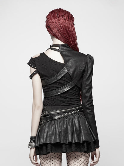One-arm Black Short Punk Coat