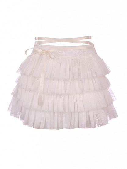 Mit Satinschleife, gepunkteter weißer Puff-Tüllrock mit Polka-Muster