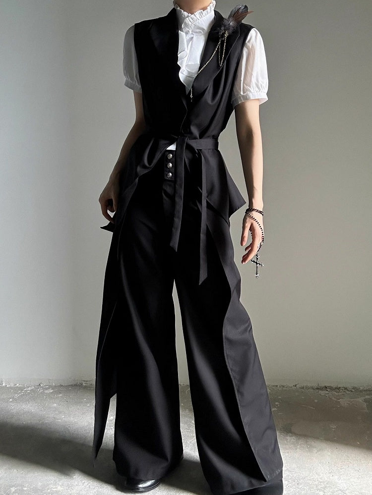 Princely Feather Brooch Notched Black Collar Set Waistcoat Style -