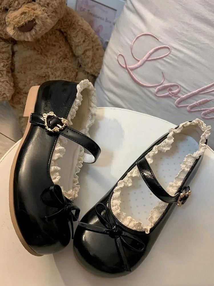 Lace Sweet Bow Knotted Lolita Low-heel Shoes Black Details with