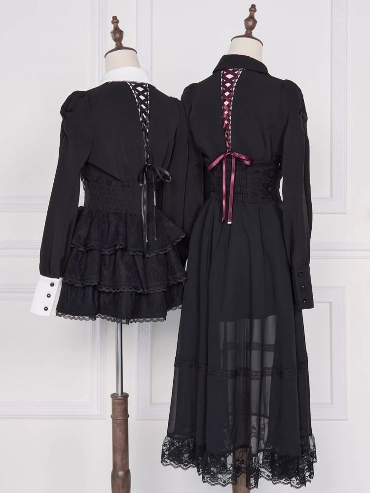 Jirai Kei High-Waist Skirt with Corset Lacing and Mesh - No Genki