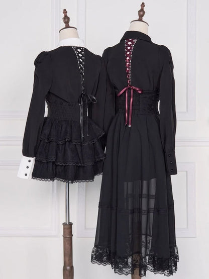 Jirai Kei High-Waist Skirt with Corset Lacing and Mesh - No Genki