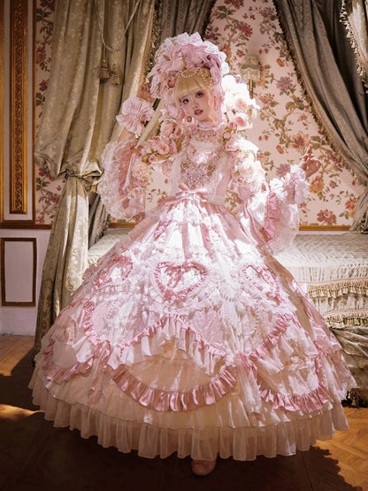Rosette Gorgeous and Floral Hanayome Light Details Chain Lolita Pink Gown Bead Embroidery