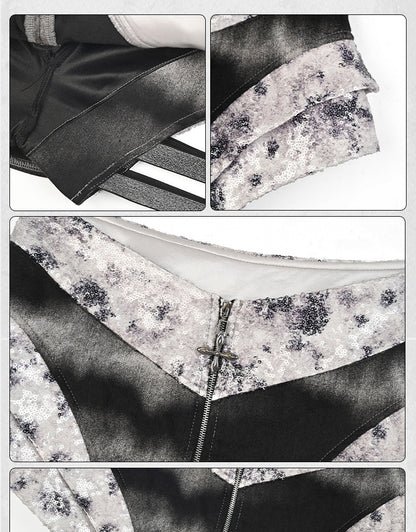 ファッションアシンメトリースコートY3K未来的な黒と銀のローウエストサイドゴムバンドサイバーパンク