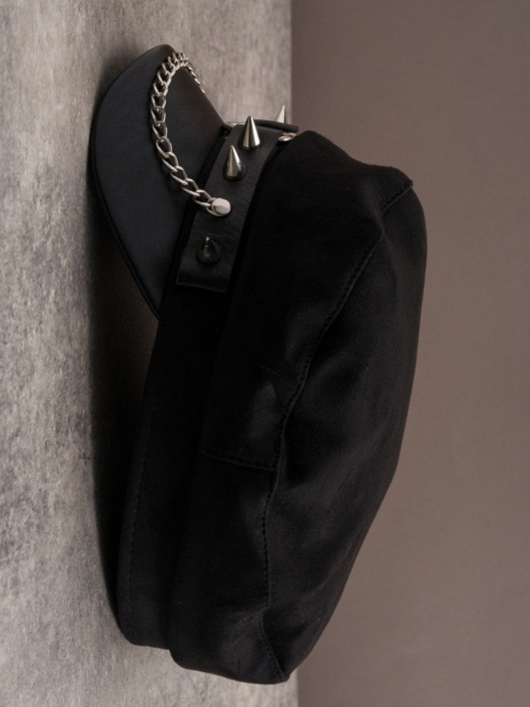 Heart Charm Ring Beret Details Hat Studs Black Gothic Chain