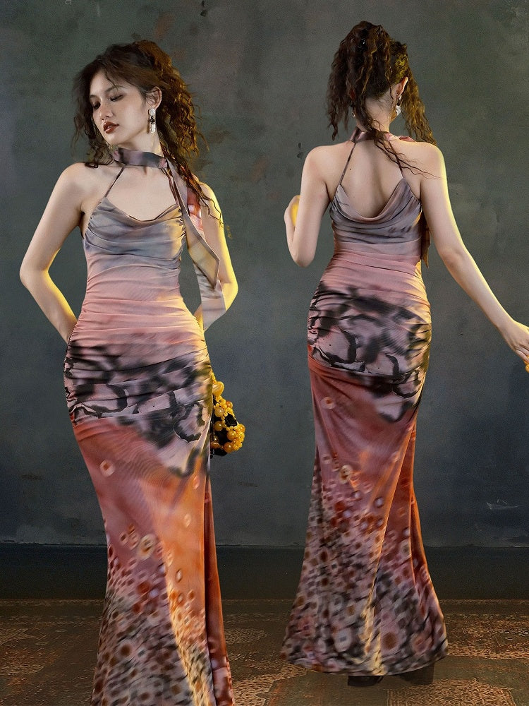 Versatile Long Mermaid Silhouette Halter Dress with Slim Fit - sijinstudio