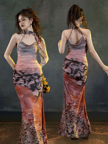 Versatile Long Mermaid Silhouette Halter Dress with Slim Fit - sijinstudio