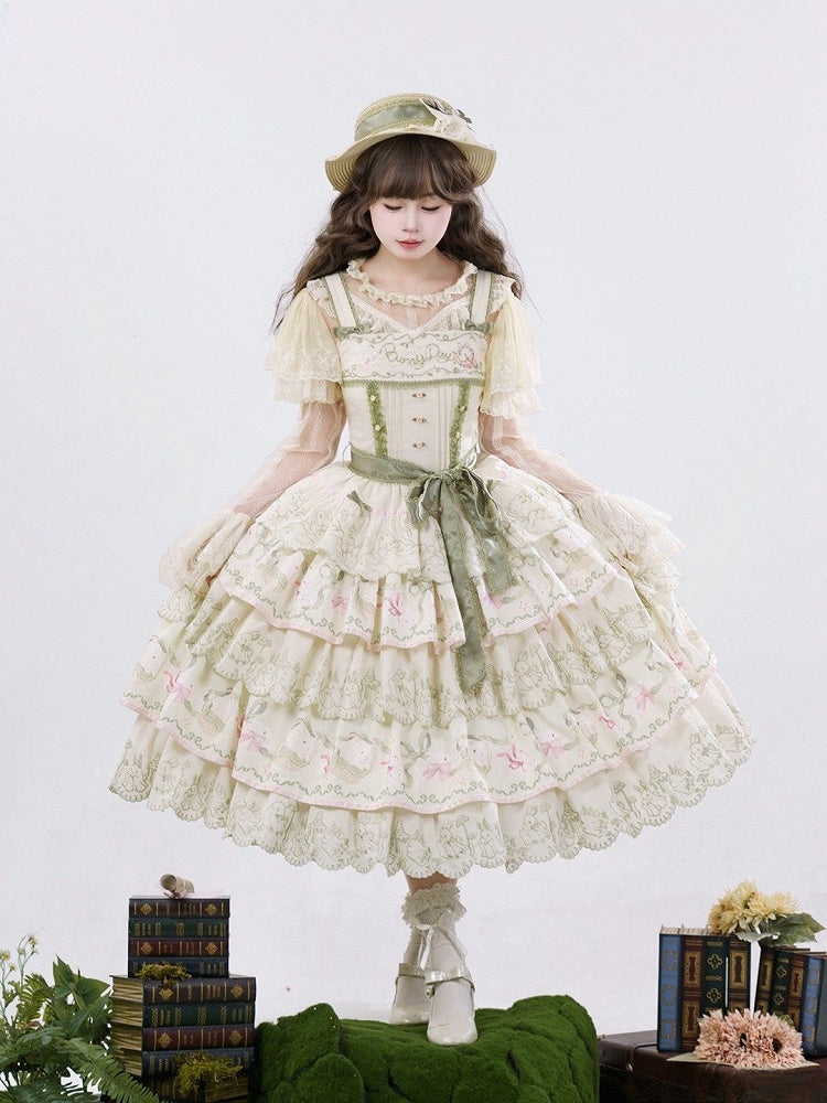 Tiered Print Skirt Jumper Lolita Bunny