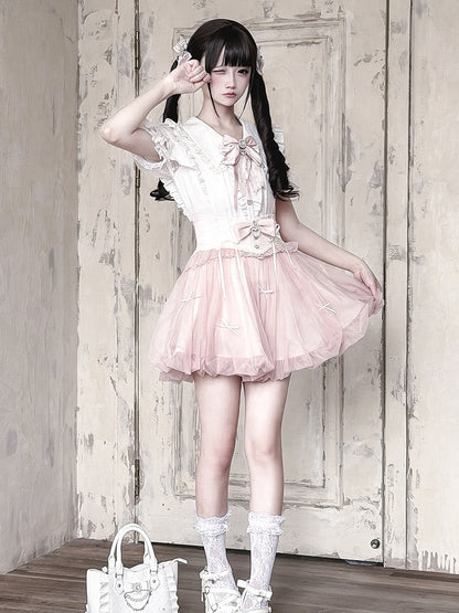 Pure White Lace Cutout Shoulder Short Sleeve Ruffle Blouse - Ekomi
