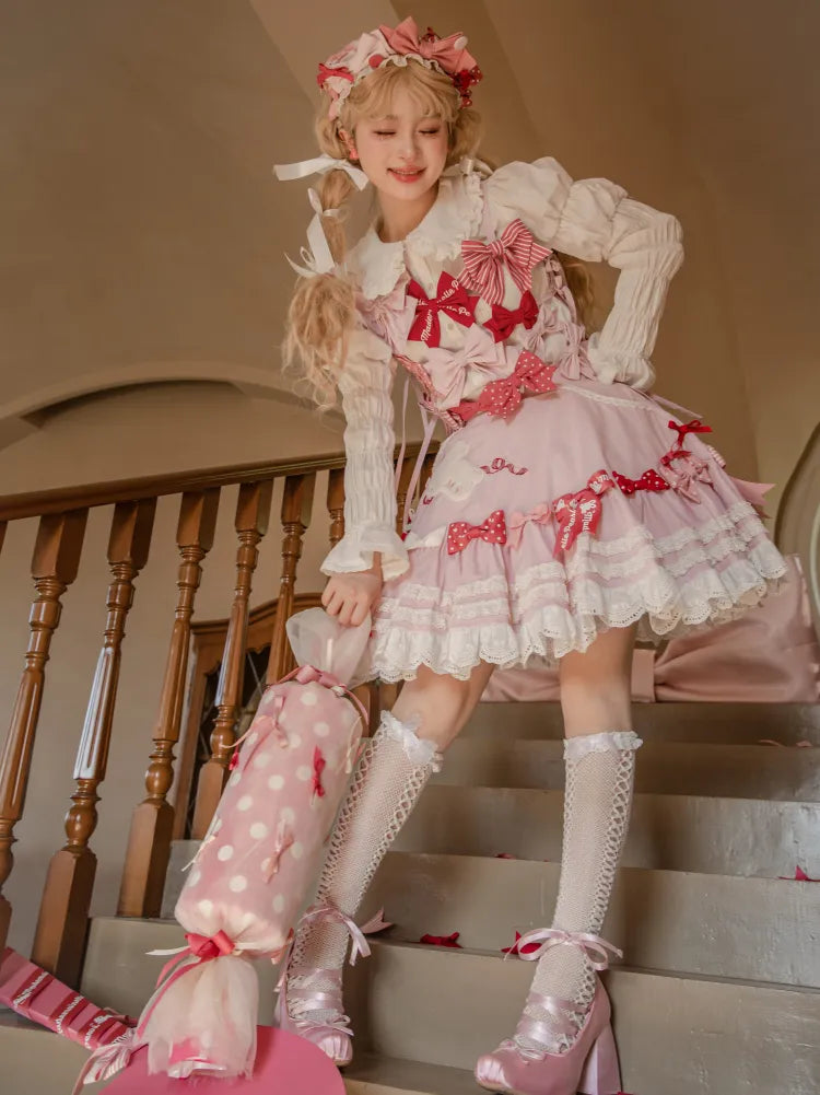 Back Lolita at Bow Top Decorated Cami Sweet Big Pink Bowknots