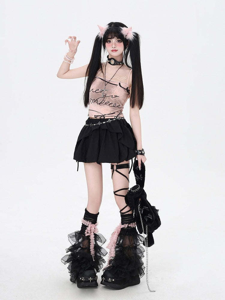 Three Top/Bubble Ways Black Wear Skirt