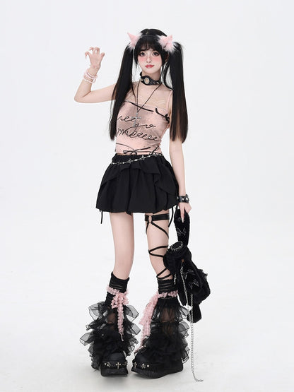 Three Top/Bubble Ways Black Wear Skirt