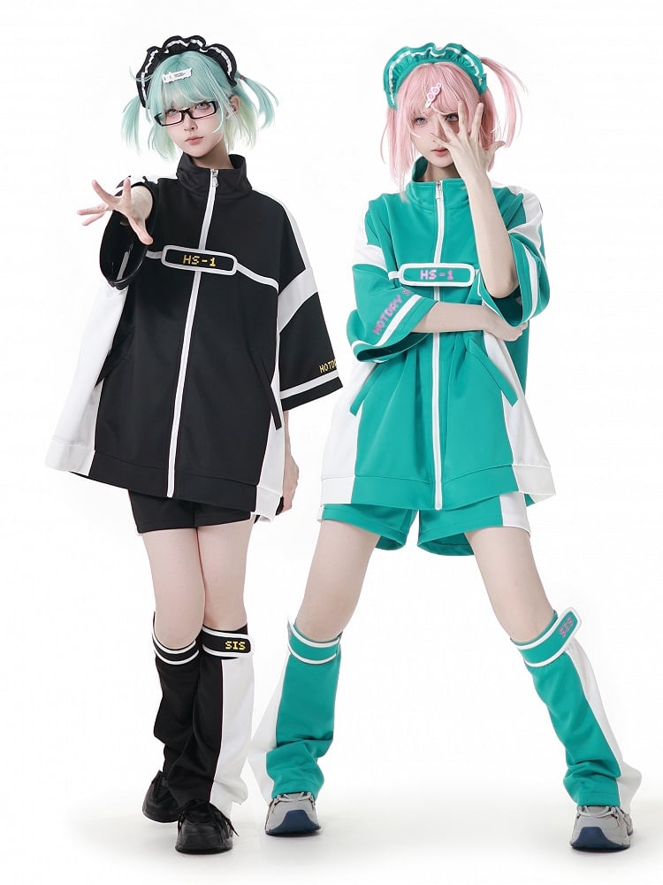 White Landmine Green Style Elbow-Length Sleeves Jirai Kei Zip-up Sweatshirt