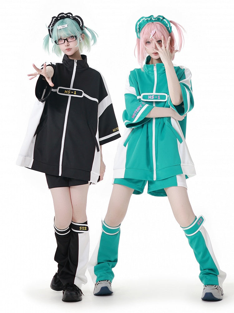 Jirai Kei Sports Shorts White Colorblock Design Green