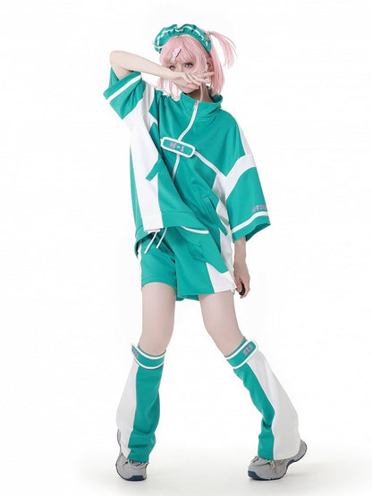 Jirai Kei Sports Shorts Green White Colorblock Design