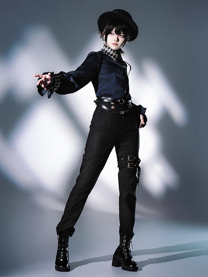 Lolita Ouji Shoulder Decorated Black with Buckle Pants Straps