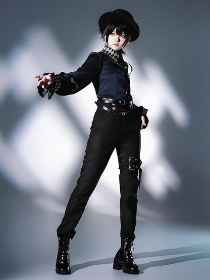 Lolita Ouji Shoulder Decorated Black with Buckle Pants Straps