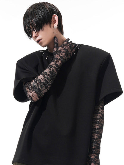 Studded T-shirt Shoulder Men Black for Padding Design with