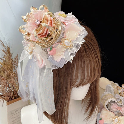 Hat Bowknot Mini PinkGray Peach Decorated Crown