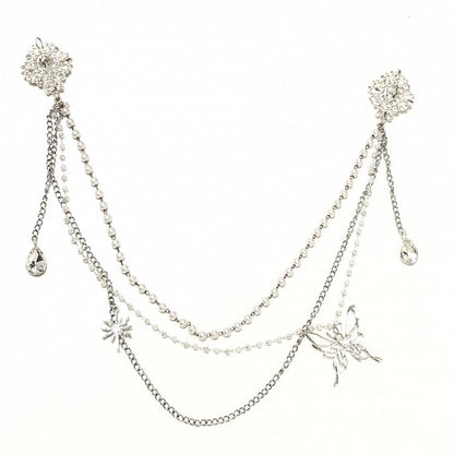 Bead White Chain Brooch / Golden Silver
