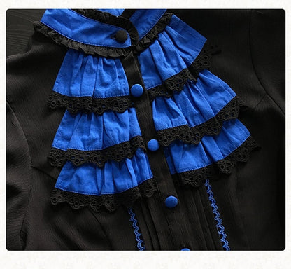 Blue Black Shirt and Klein Sleeves Gothic Bell Lolita