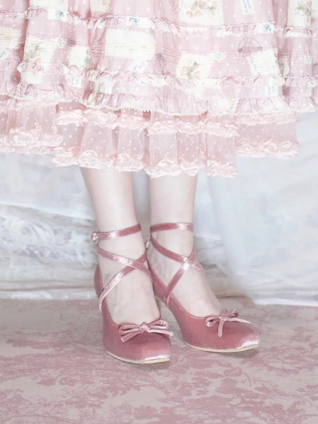 6,5 cm bei Bow Design Top Ballet Sweet PU High Pink - Heels Crisscross