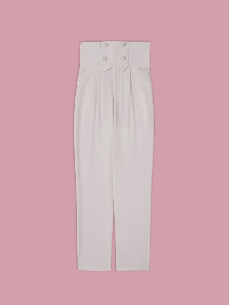 White Corset Belt High-Waist Ouji Lolita Pants - DevilInspired Exclusive Collection