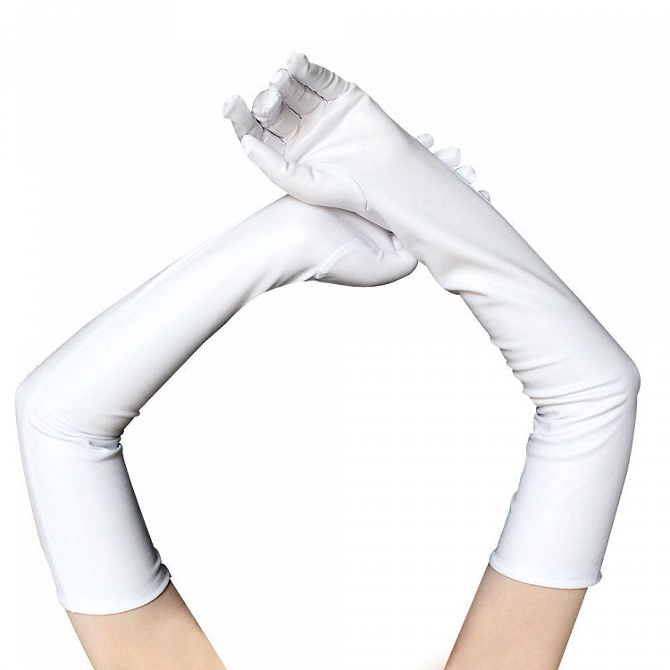 Black/White PU Gloves Long