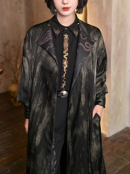 Gold Button Embroidery Black Placket Gothic Animal with Cheongsam Blouse